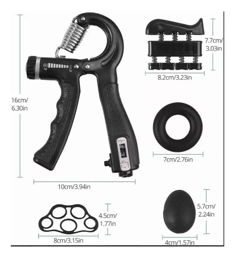 Ejercitador de Manos · Kit 5 en 1 · 5 a 60 kg Ajustable