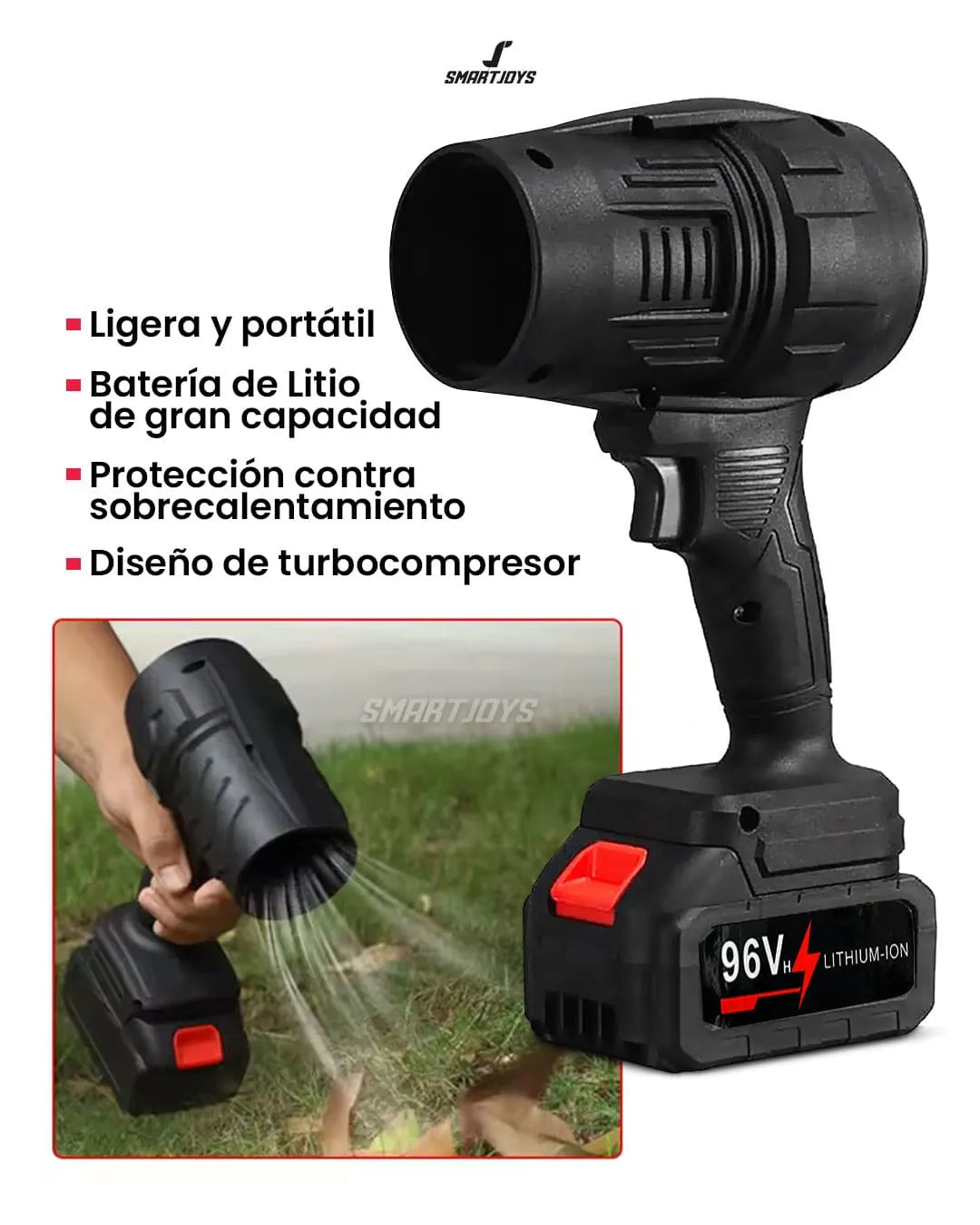 Soplador Inalámbrico 96V · Kit 2 Baterías + Maletín