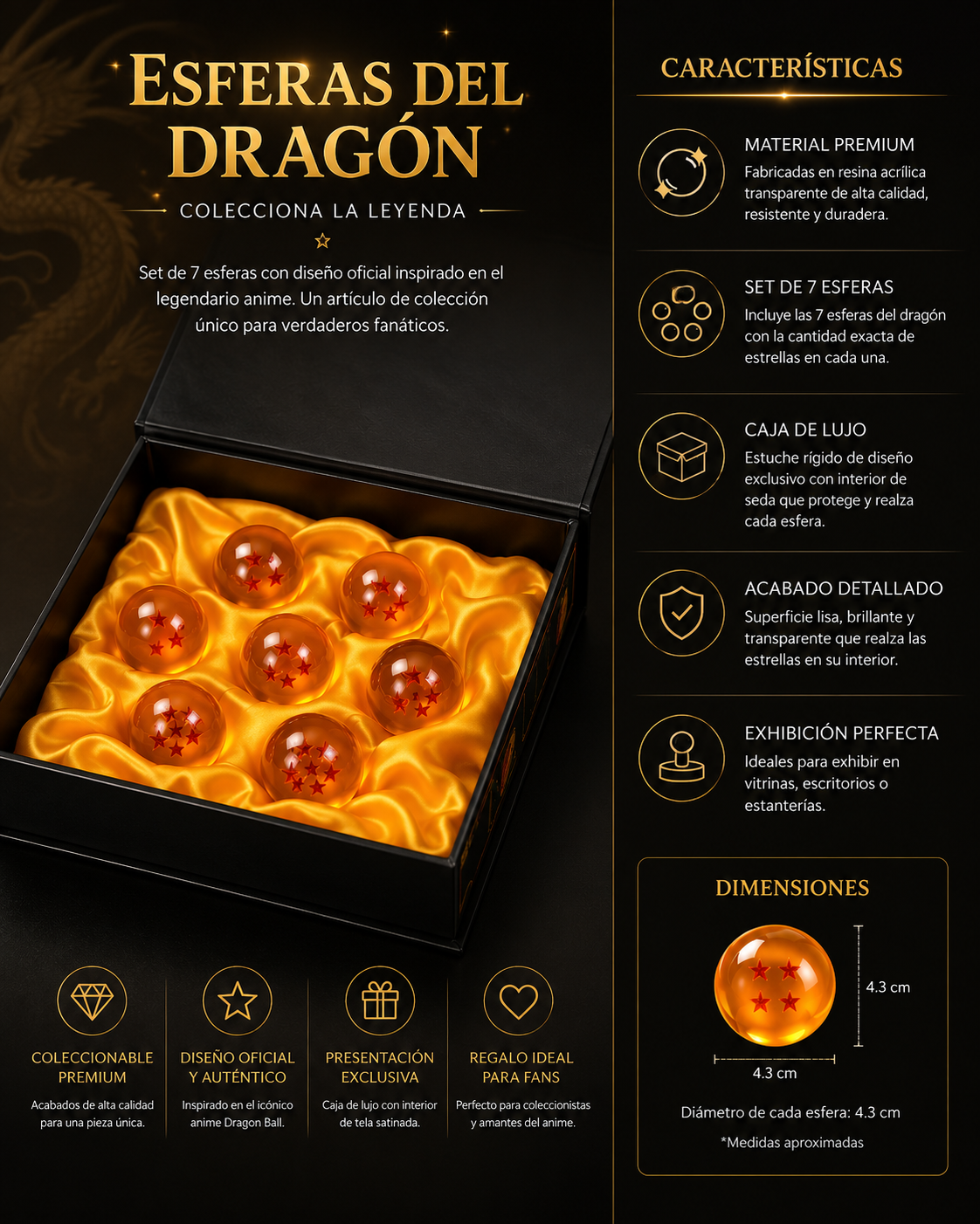 Set de 7 Esferas del Dragón de Resina