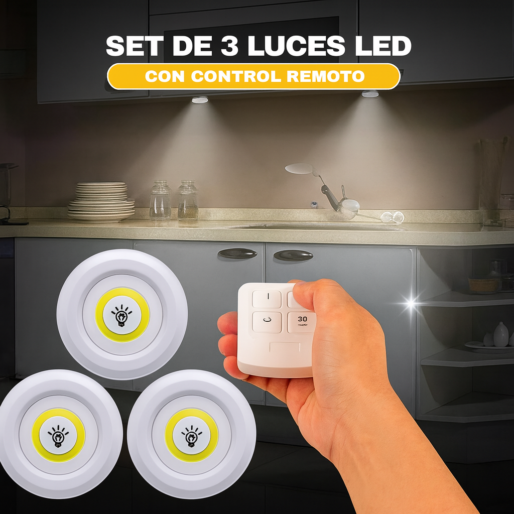 SET DE 3 LUCES LED + 1 CONTROL REMOTO